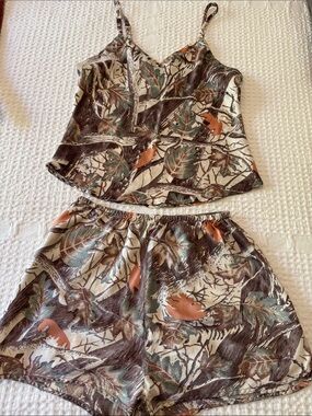 Silk Camisole and Shorts Set with Leaf Print by Cabelas.
